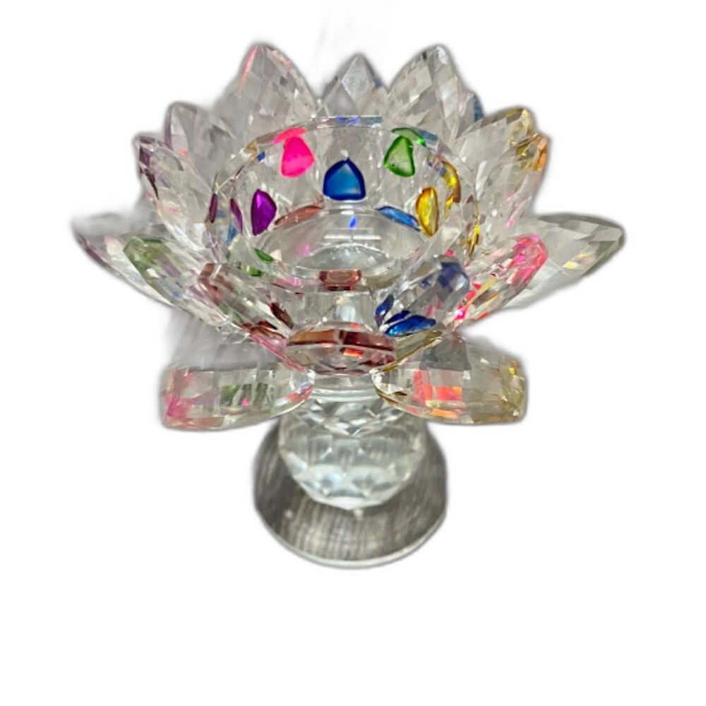 Glass Prism Lotus Flower Candle Holder for Votive or Tealight Candles Boho Decor
